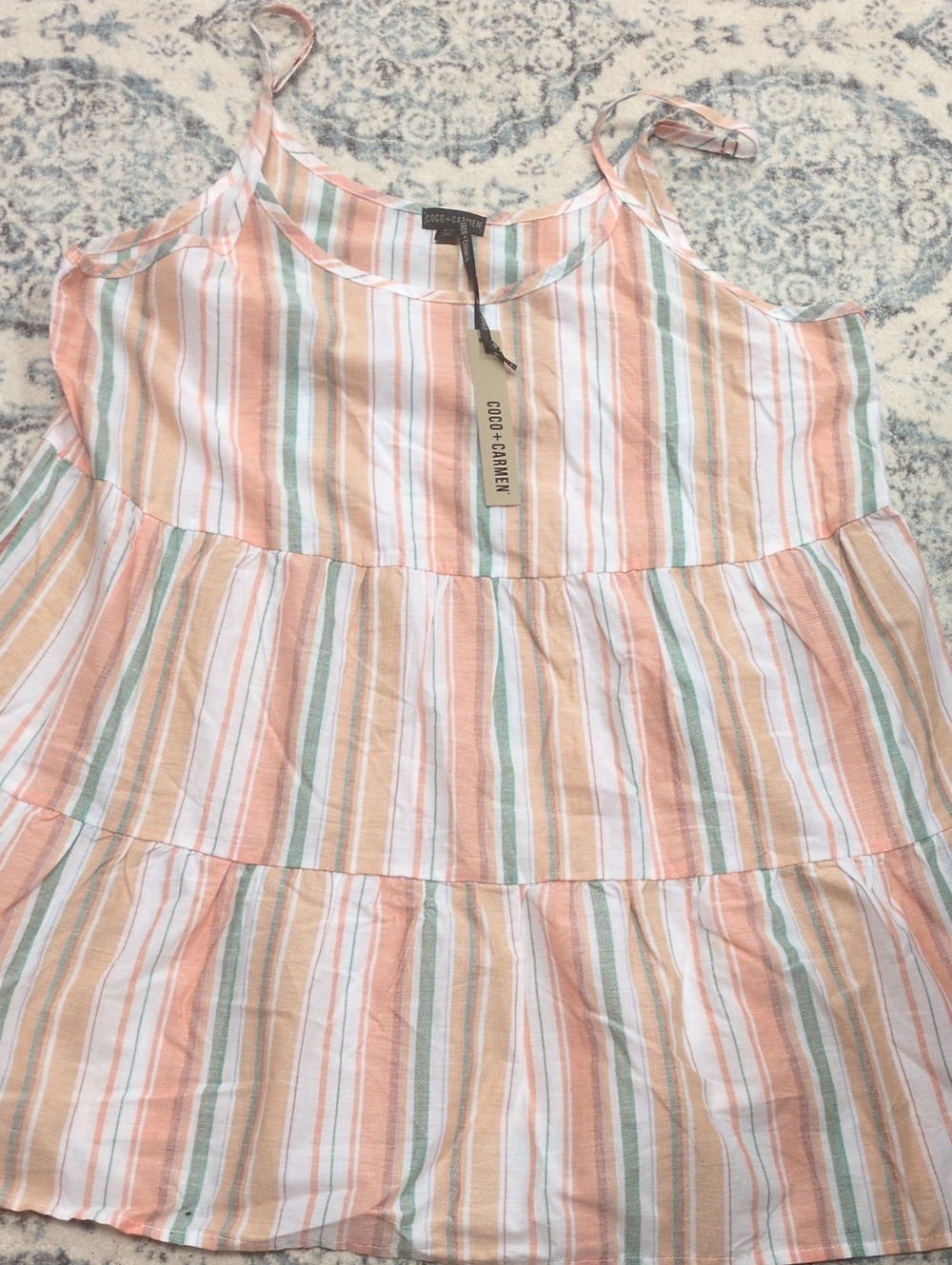 Coco + Carmen Peach, White & Mint Striped Tiered Camisole